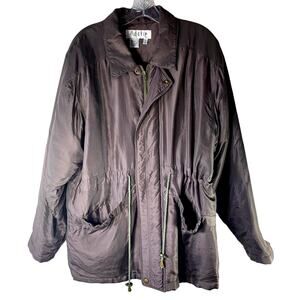 Vintage Ice Tip Brown 100% Silk Jacket Quilted Lining Drawstring Long Size Small
